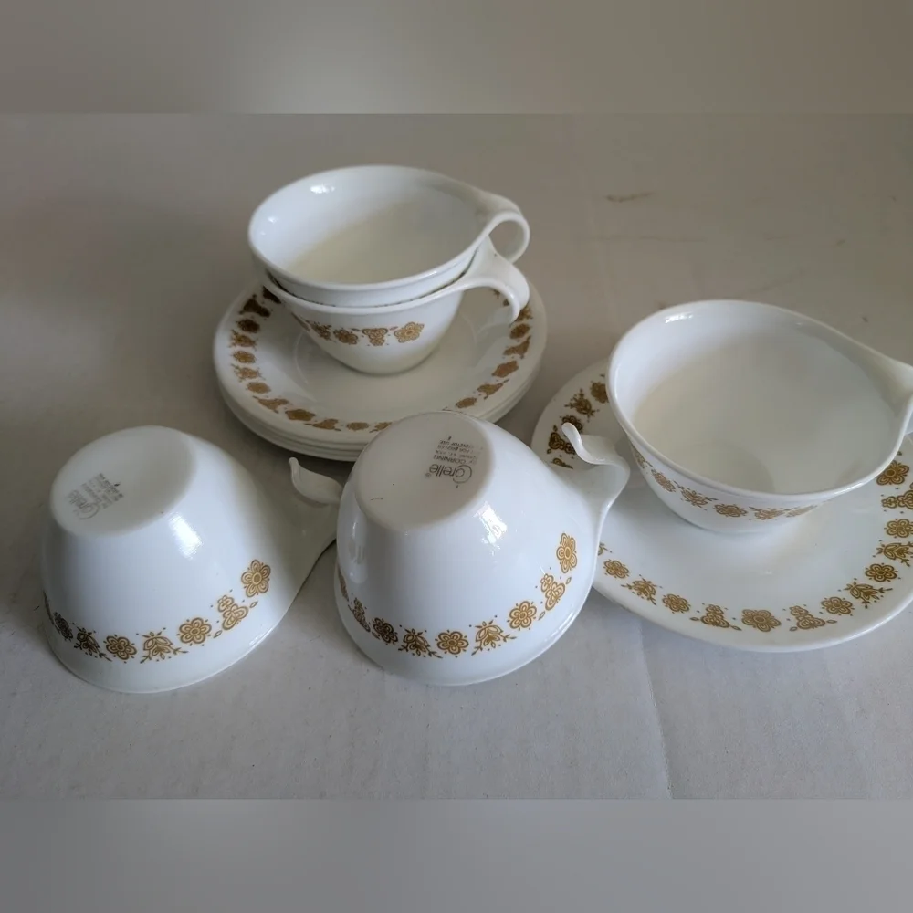 Set Of 5 butterfly gold Corelle Teacup And Saucer.